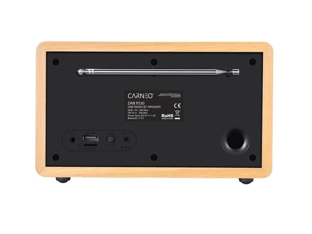 CARNEO P530, rádio DAB+, FM, BT, budík, OLED, wood
